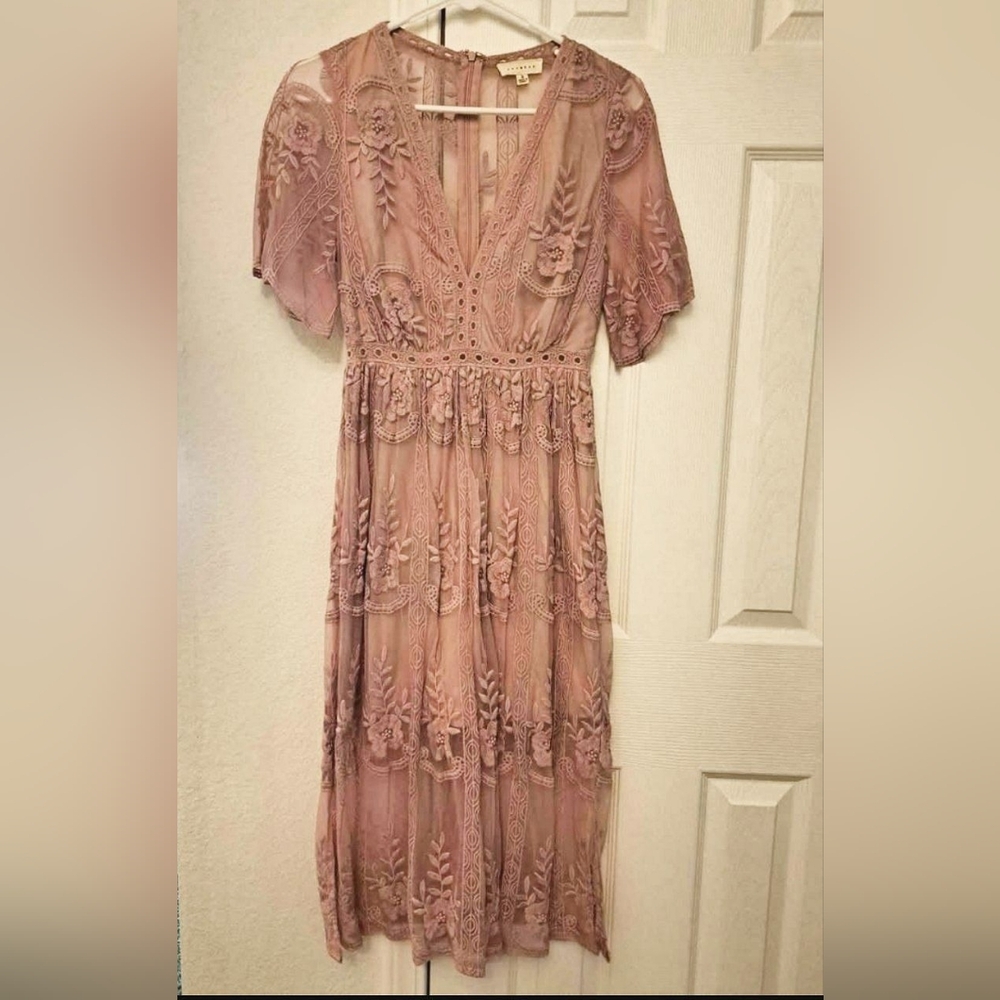 Blush Pink Lace Mid-Length Dress - Small